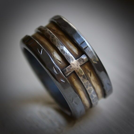 mens wedding band - fine silver brass and ste...