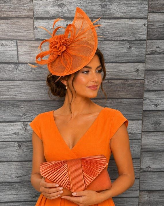 Orange Fascinator and Clutch bag Set, Handmad...
