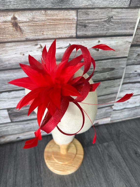 Red Feather Fascinator: Handmade Race Day Hat...