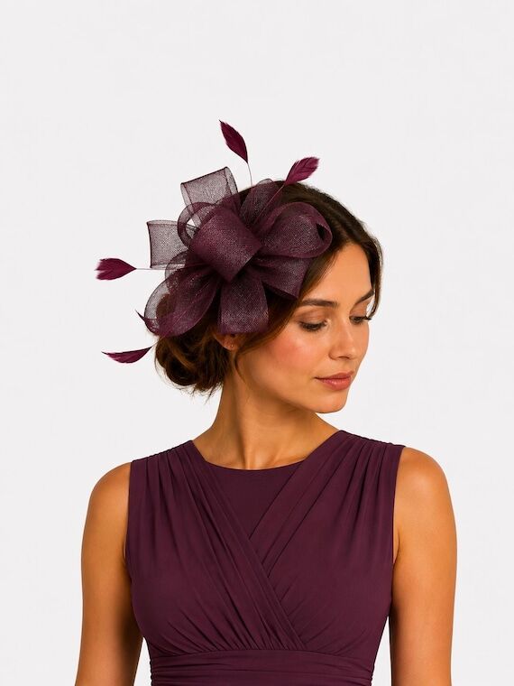 Deep Burgundy Fascinator Hat Feather Headban...