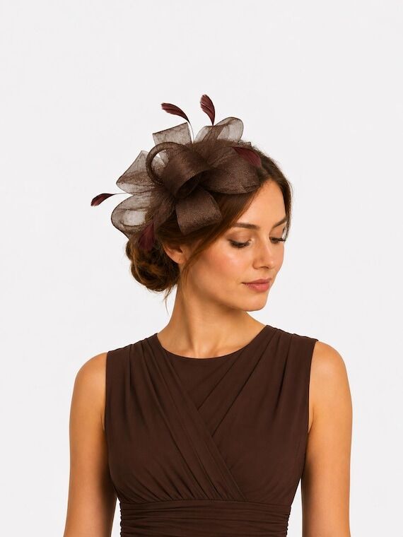 Coffee Brown Fascinator Hat Wedding Races Roy...