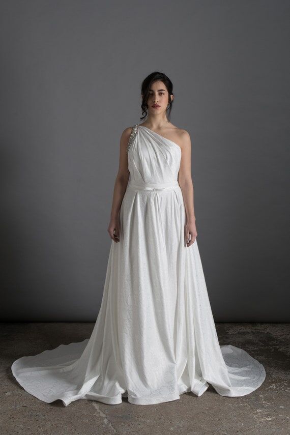 One Shoulder Wedding Dress, Bespoke Dress, Sa...