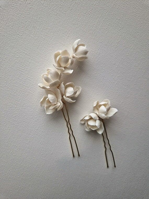 MAGNOLIA Bridal Flower Hair Pins, Bridal Hair...