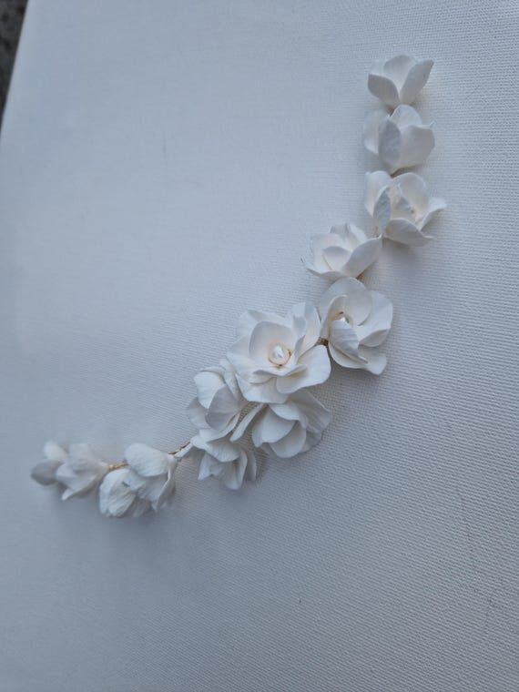 STELA| White bridal hair vine, Wedding headpi...