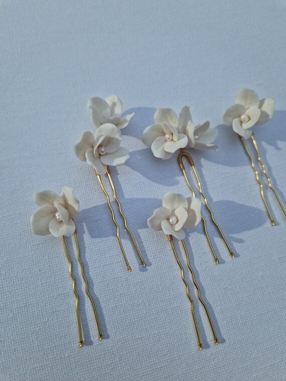 CLEO Floral Pearl Bridal Hair Pins, Handmade ...