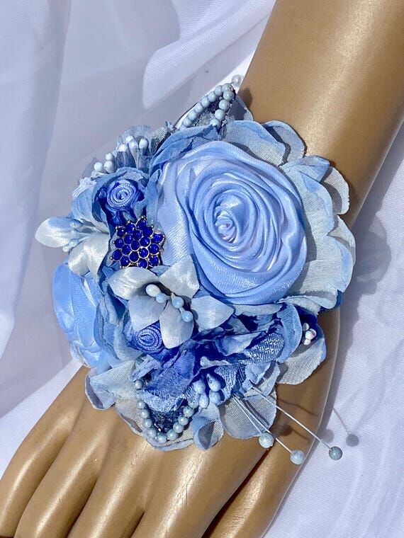 Elegant Dusty Blue and Royal Blue Corsage Set...