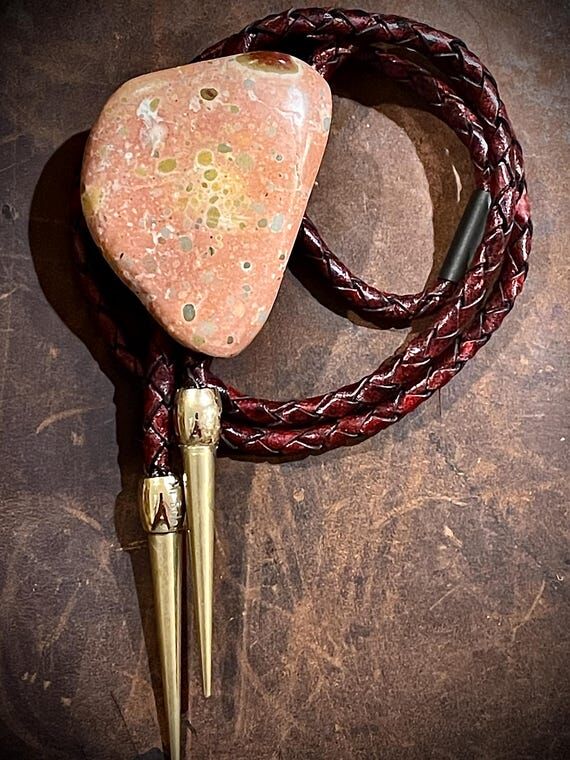 Pink Rhyolite Bolo Necklace, Handmade, Weddin...