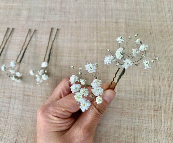 Dried baby’s breath hair pins for brides, b...