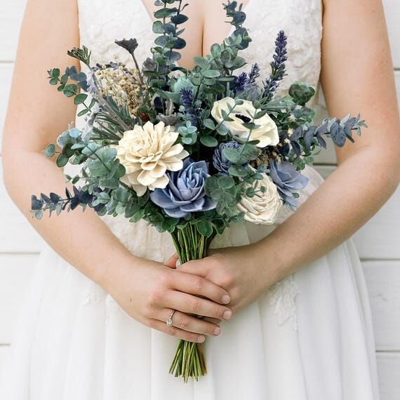 Dusty Blue Anemone Sola Wood Flower Bouquet |...