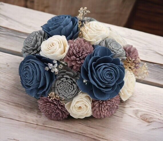 Steel Blue Sola Flower Bouquet: Mauve & Grey ...