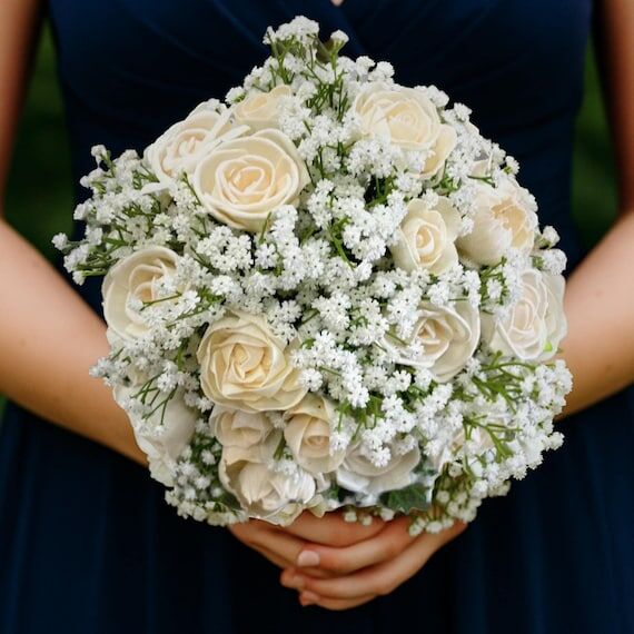 White Sola Wood Flower Bouquet: Babies Breath...