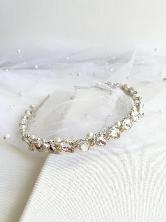 Handmade Bridal Headband: Pearls, Crystals, R...