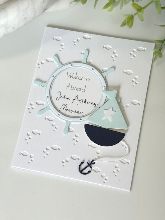 Personalized Nautical Baby Card, Handmade 1st...
