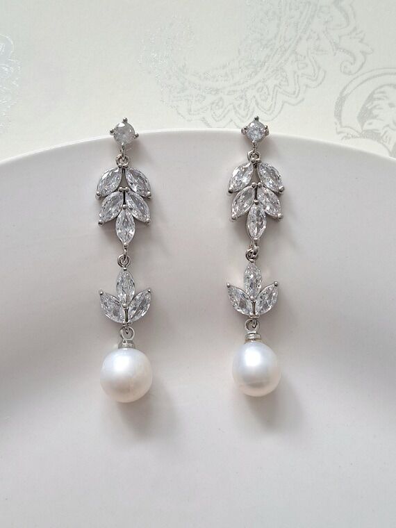Real freshwater pearl & cubic zirconia diamon...