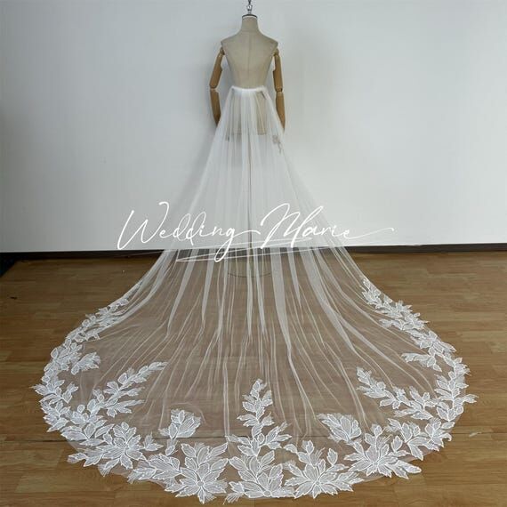Handmade Embroidery Leaf Wedding Veil - Detac...