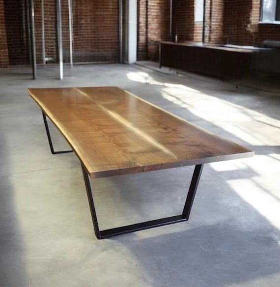 Live Edge Walnut Dining Table with Modern Ste...