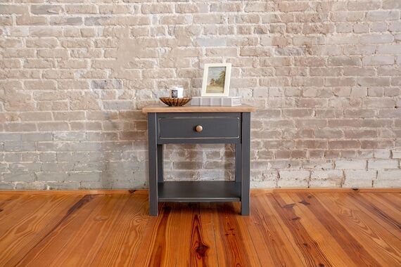 Handmade Solid Wood Nightstand with Drawer: C...