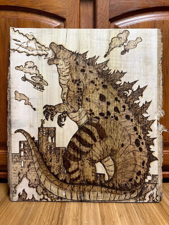 Godzilla Wood Burning Art: Custom Handmade De...