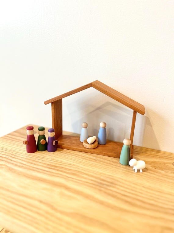 Handmade Cherry and Maple Wood Nativity Scene...