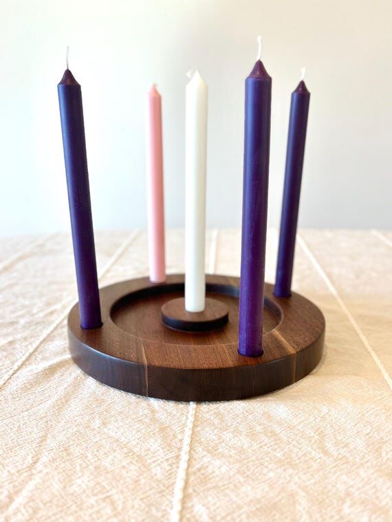 Wooden Christmas Advent Candle Holder: Walnut...