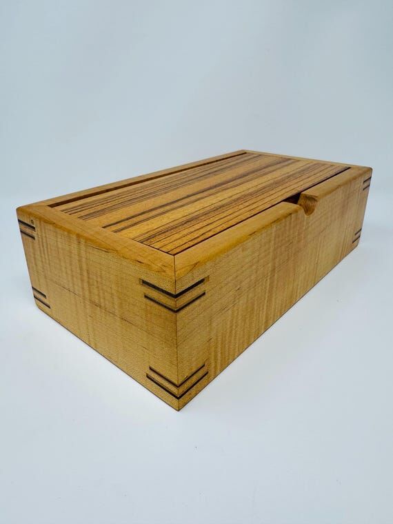 Zebra Wood and Maple Keepsake Box, Pinned Lid...