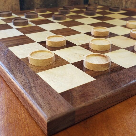 Handmade Walnut and Maple Checker Set, Wood B...