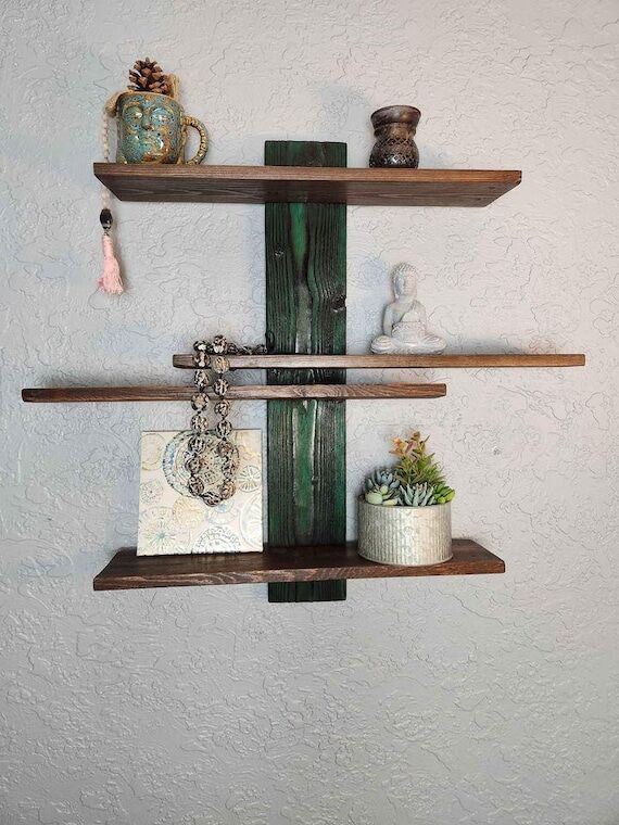 Rustic Japanese shelf Shou Sugi Ban Green Dye...