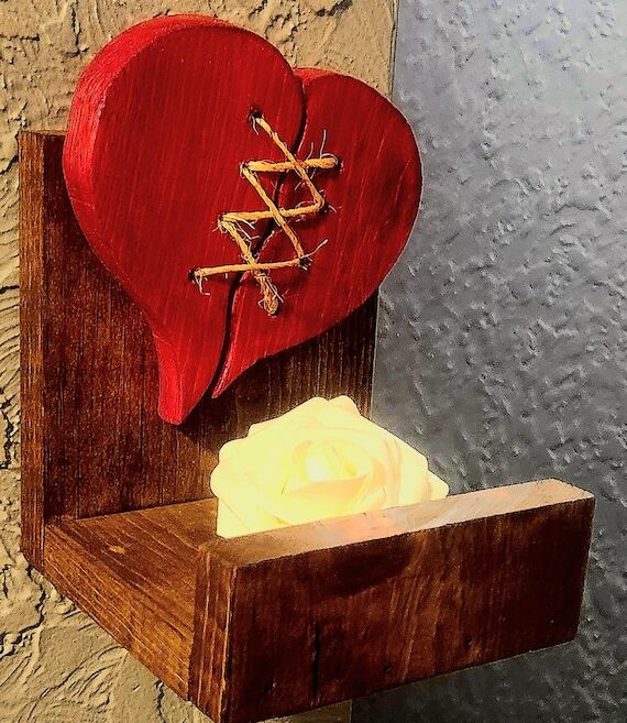 Rustic Wall Shelf Stitched Broken Heart Shelf...