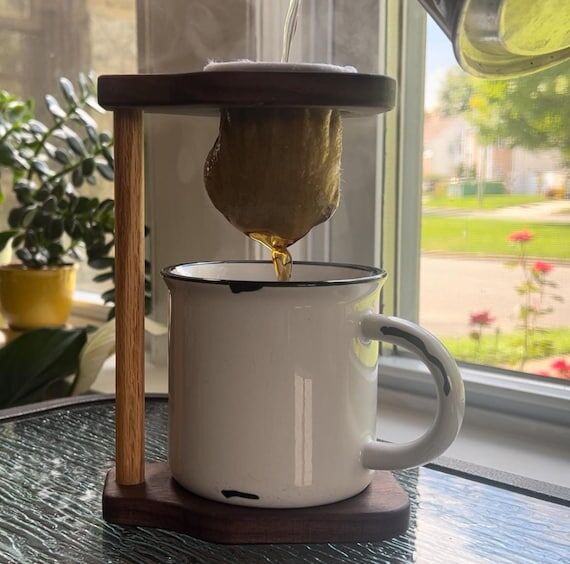 Handcrafted Walnut & Oak Coffee Drip Stand wi...