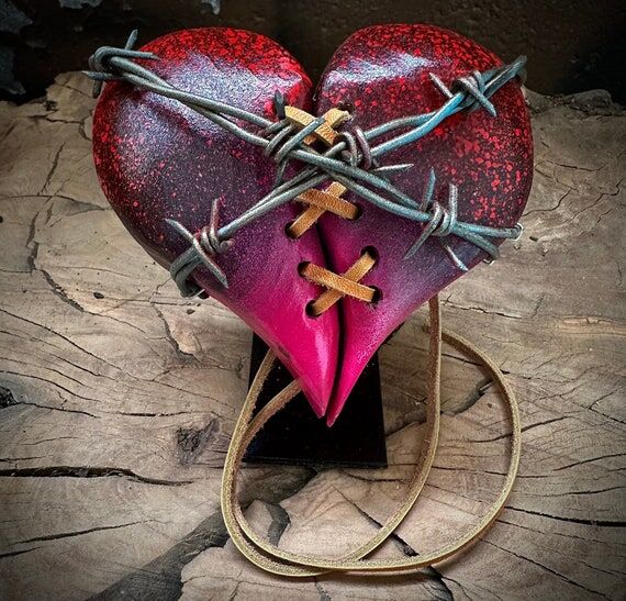 Handmade Leather Stitched Kintsugi Heart Scul...
