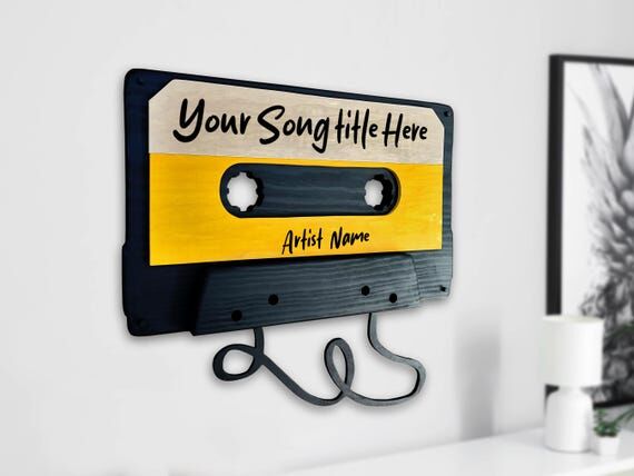 Customizable Wood Cassette Tape Wall Art: Ret...