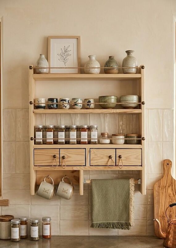 Farmhouse Spice Rack Wall Shelf with Drawers ...