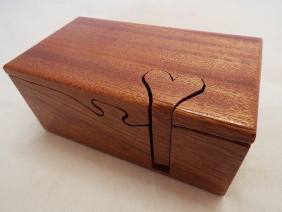 Mahogany Puzzle Box with Heart Key, 5th Anniv...