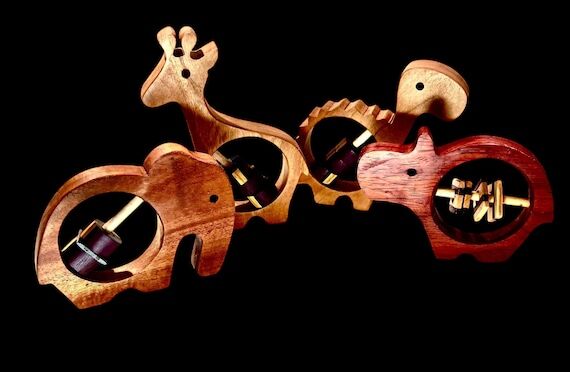 Handcrafted Wooden Baby Rattles - Set of 4 (H...