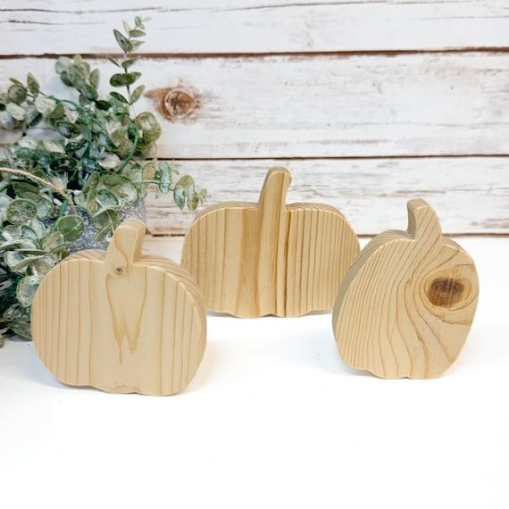 Unfinished Wooden Pumpkin Set, 3 Freestanding...