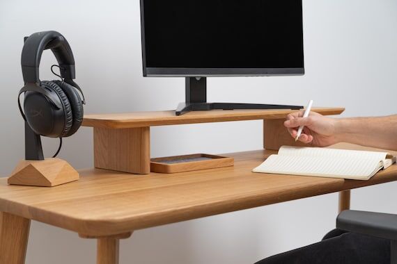 Wooden Dual Desk Shelf, Desktop Monitor Stand...