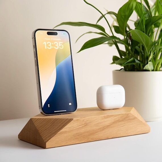 Wooden Dual Charging Station, Double IPhone D...