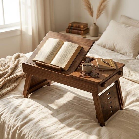 Lap Desk, Adjustable Wooden with Drawers, Por...