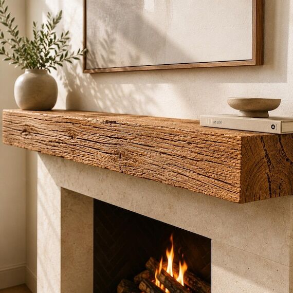 Reclaimed Wood Fireplace Mantel, Hand Hewn Ba...
