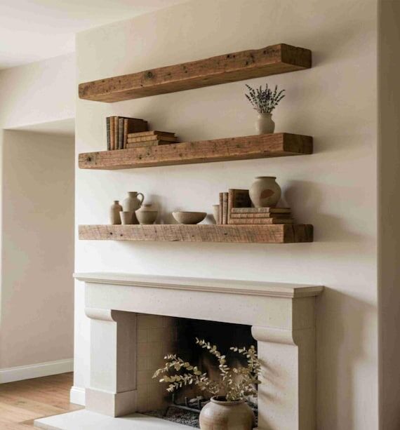 Reclaimed Floating Shelf, Solid Rustic Mantel...
