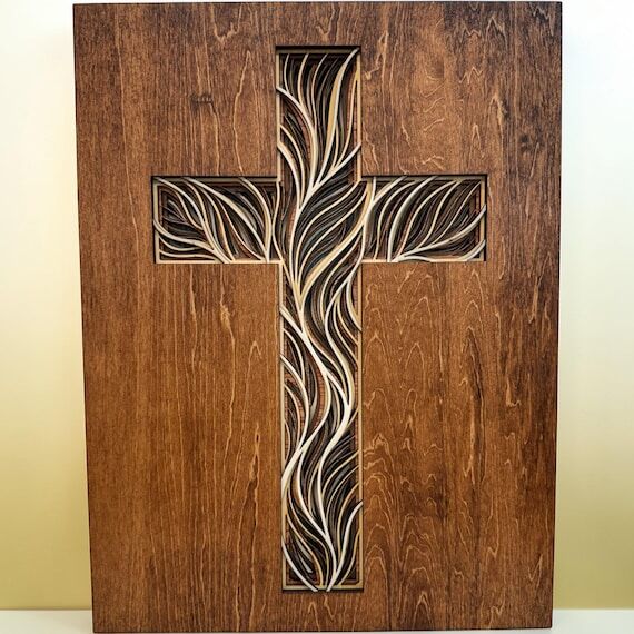 Handmade 7-Layer Woven Wooden Cross Wall Hang...