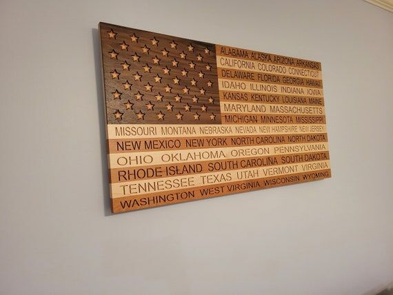 American Wood Flag | Carved | Solid Wood | Ha...