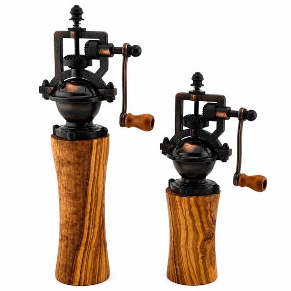 Olive Wood Pepper Mill, Adjustable Handmade G...