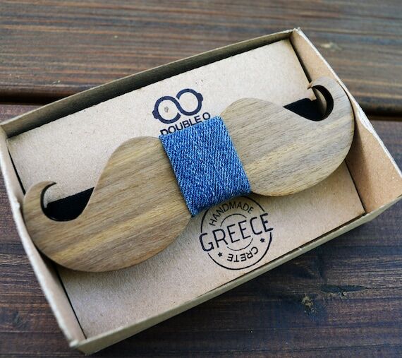 Wooden Mustache Bow Tie for Barbers | Perfect...