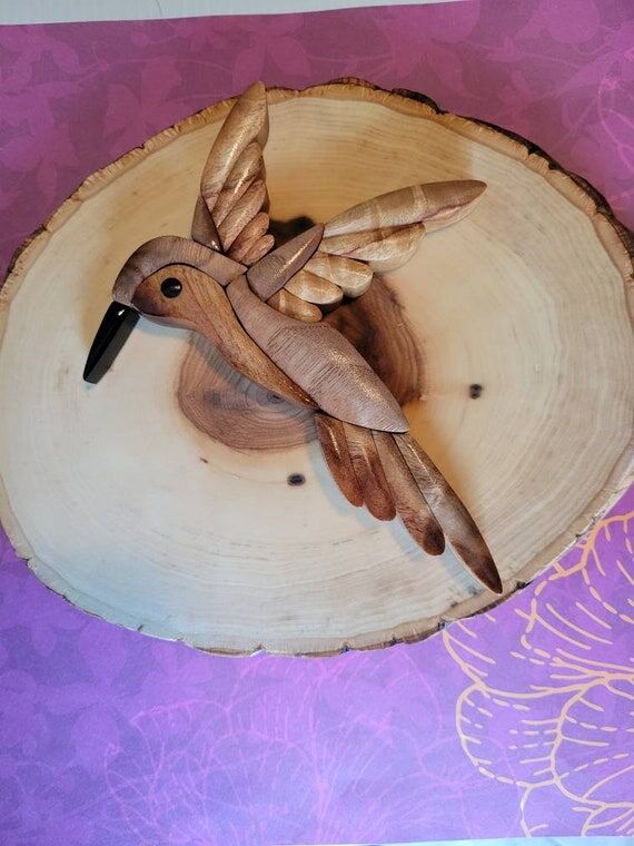 Wooden Intarsia Hummingbird, bird lover, hand...