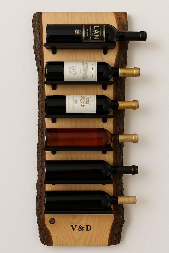 Rustic Live Edge Wood Wine Rack, Wall-Mounted...