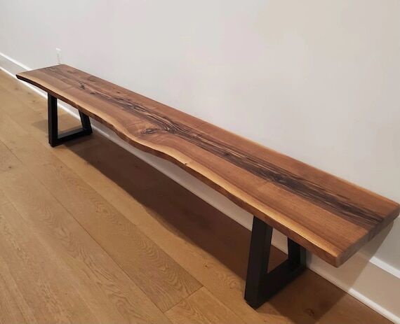 Handmade Live Edge Walnut Bench: Solid Wood E...