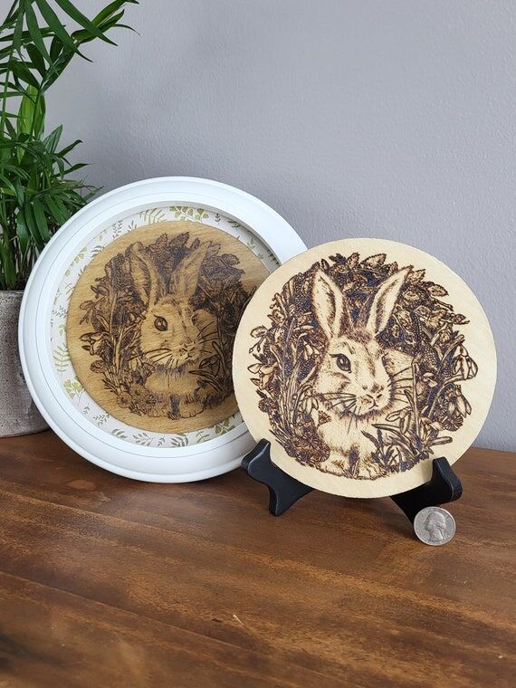Spring Bunny Handmade Woodburned Art...