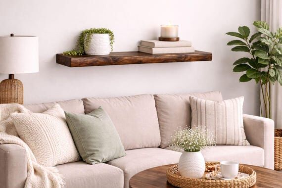 Live Edge Floating Shelf | Rustic Solid Wood,...