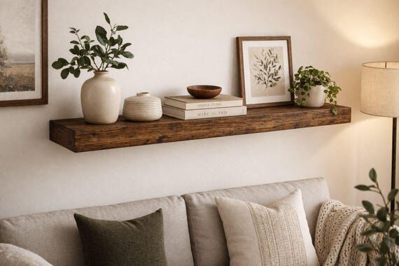 Handmade Solid Wood Floating Shelf | Rustic F...